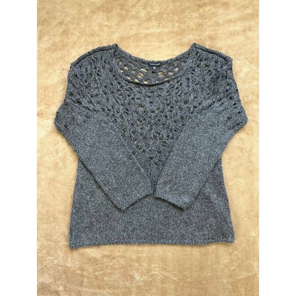 Eileen Fisher Wool Blend Gray Italian‎ Yarn Crochet Sweater Women’s Size Large - Picture 1 of 7